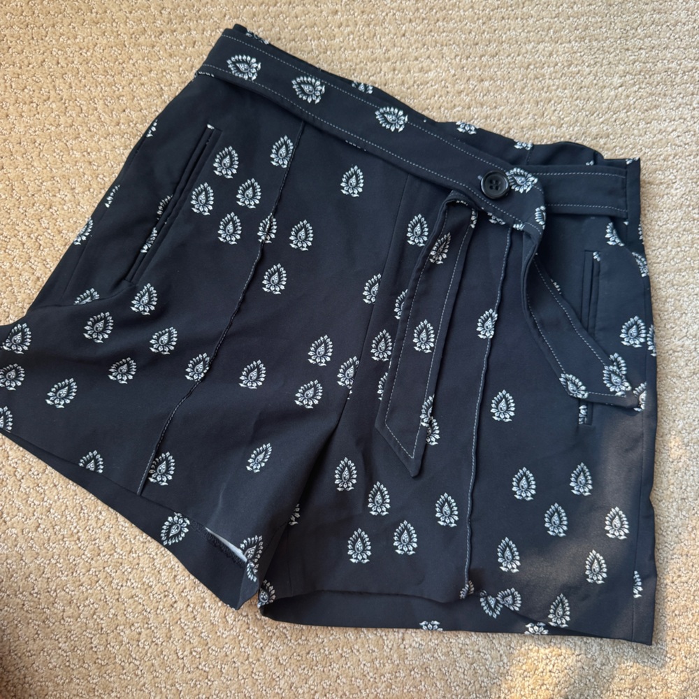 Zara Black Shorts with Button Tie Belt